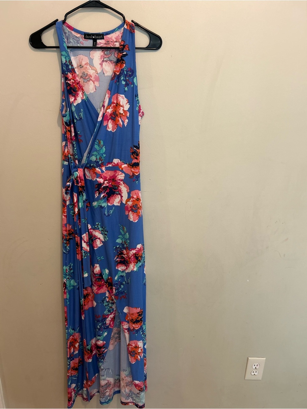 Blue Floral Maxi Faux Wrap Dress